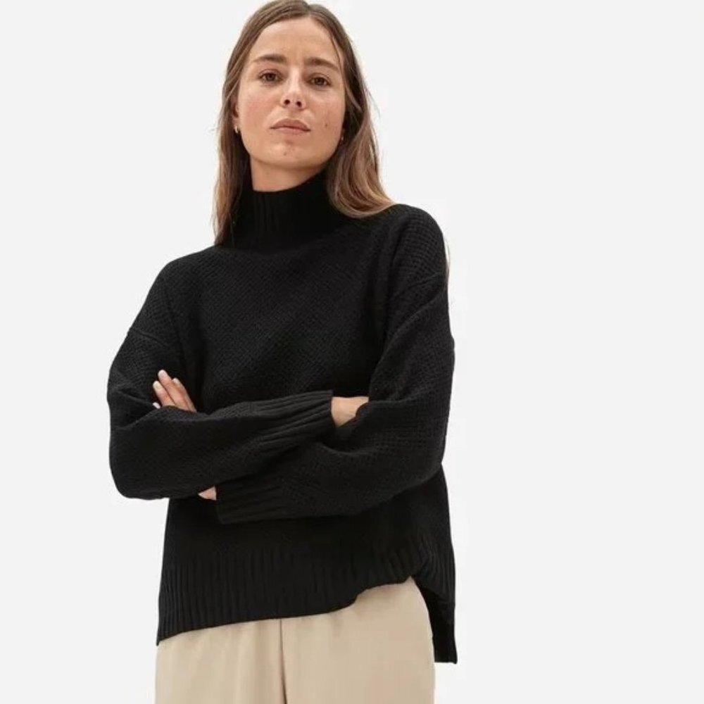 Everlane The Oversized Stroopwafel Turtleneck Cashmere Sweater Black Womens XS